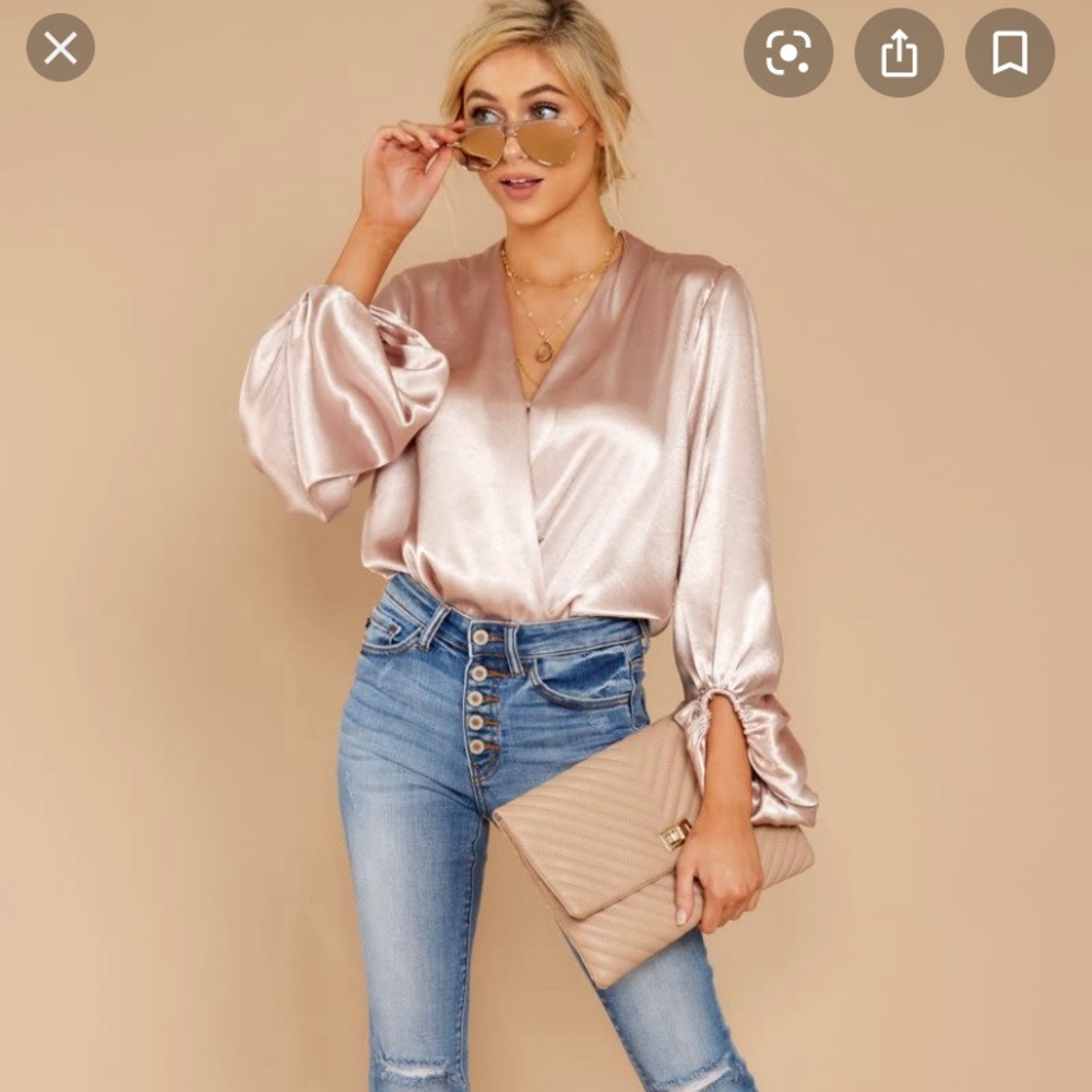 Rose Gold bodysuit - shimmer with balloon sleeves